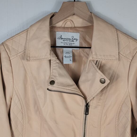 American Rag Jacket Womens L Pink Faux Leather Moto Full Zip Quilted Biker Style - Picture 6 of 15